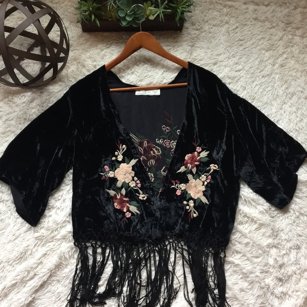 Abercrombie & Fitch Blue Velvet Embroidered Kimono